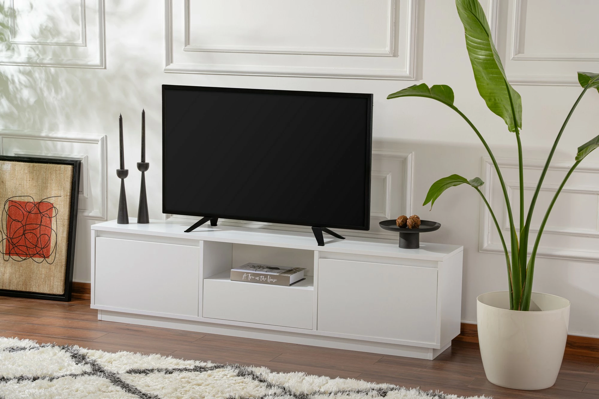 Komodë TV Nordure, Vanguard, ngjyrë natyrale e bardhë