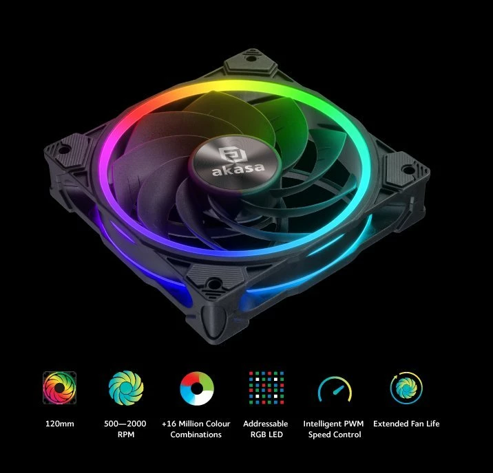 Ventilator PC Akasa SOHO AR12 Reverse Blade AK-FN123 120mm ARGB 4-pin PWM i zi 1 copë