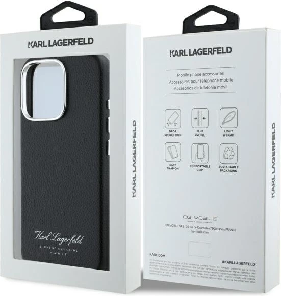 Mbështjellës Karl Lagerfeld Hotel RSG për iPhone 16 Pro Max, i zi