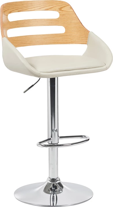 Karrige për bar Fern, palosëse, lëkurë PU bezhë, dru gri, metal krom, 50x48.5x89-110.5cm