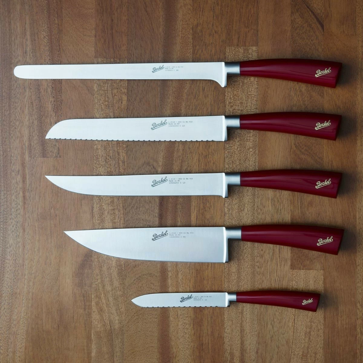 Set thika Berkel Elegance Red Chef-Set 5 copë, çelik inoks, dorezë e kuqe
