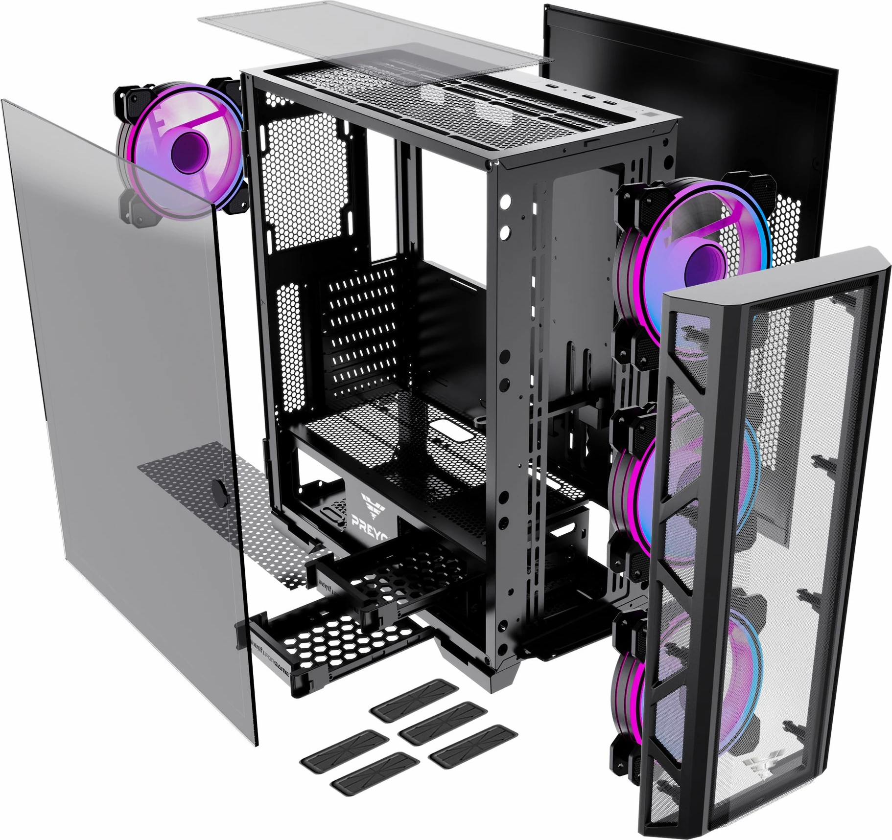 Kasë PREYON Nest Meshy+ PRENMP04B Midi Tower ATX/e-ATX me 4 ventilatorë ARGB, e zezë