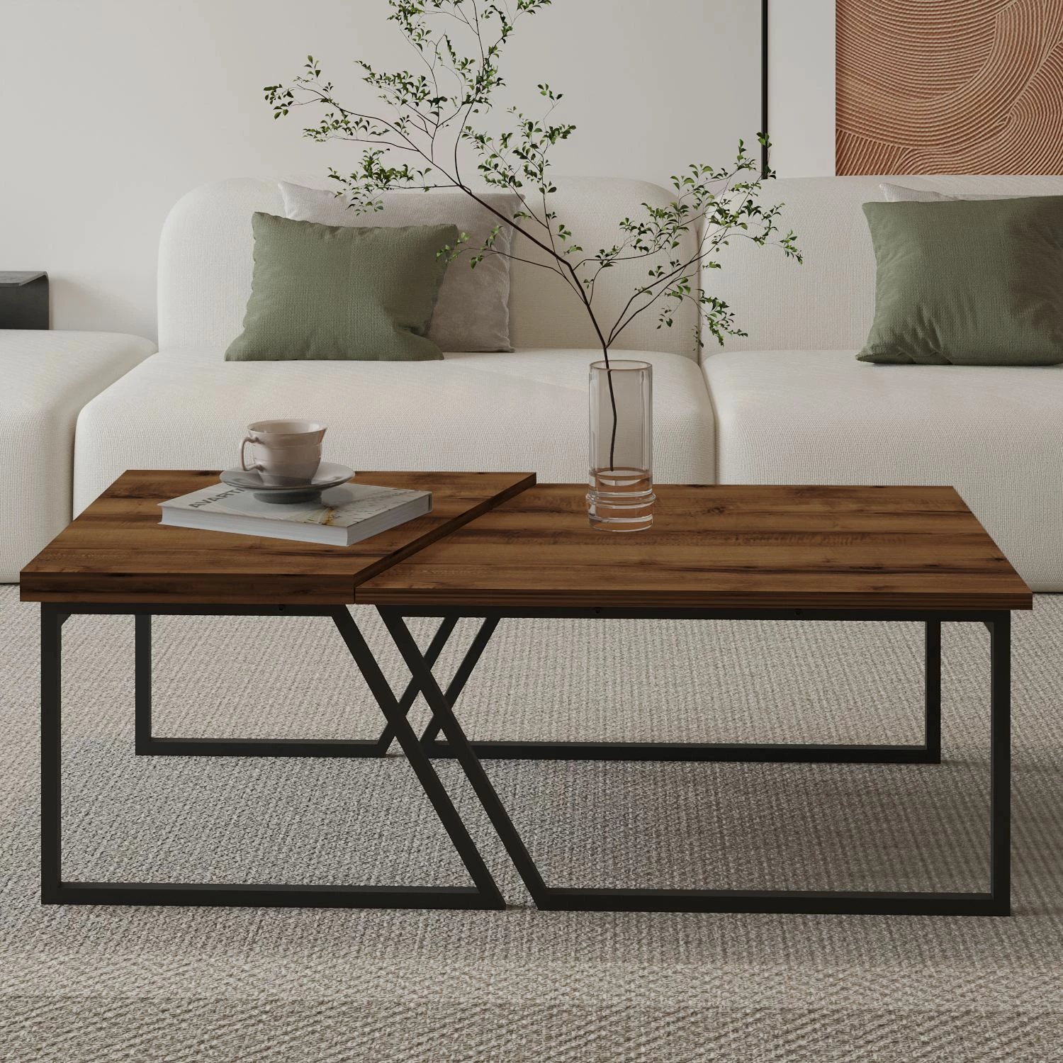 Set tavolinash kafeje Skye Decor, Verona P0024623, ngjyrë arre rustike