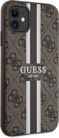 Mbështjellës Guess GUHMN61P4RPSW për iPhone 11/XR, 4G Printed Stripes MagSafe, Kafe