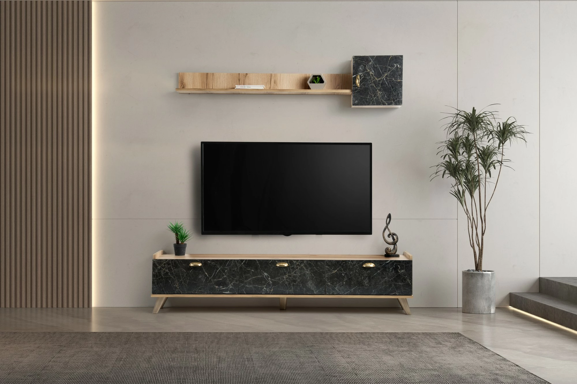 Komodë TV Hanah Home, Sumer E4030, ngjyrë lis dhe mermer