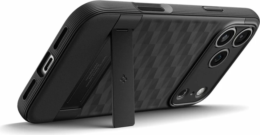 Mbështjellës Spigen Parallax S me MagSafe për iPhone 17 Pro, TPU me këmbë mbajtëse, e zezë mat