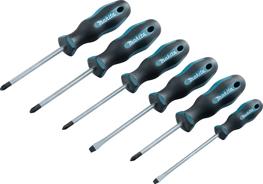 Set kaçavidash Makita E-10528, 6 copë, dorezë ergonomike me gome, zi/kaltër