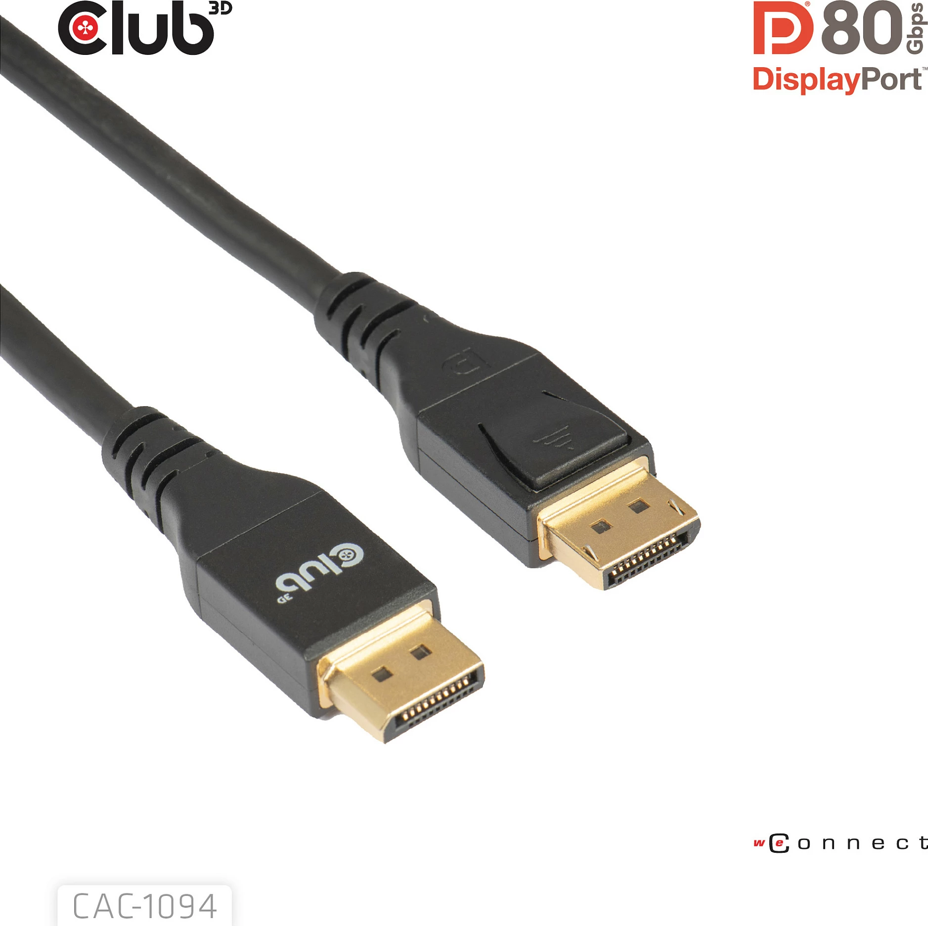 Kabllo DisplayPort Club 3D CAC-1094, DP 2.1 DP80, 2m, 8K 240Hz, e zezë