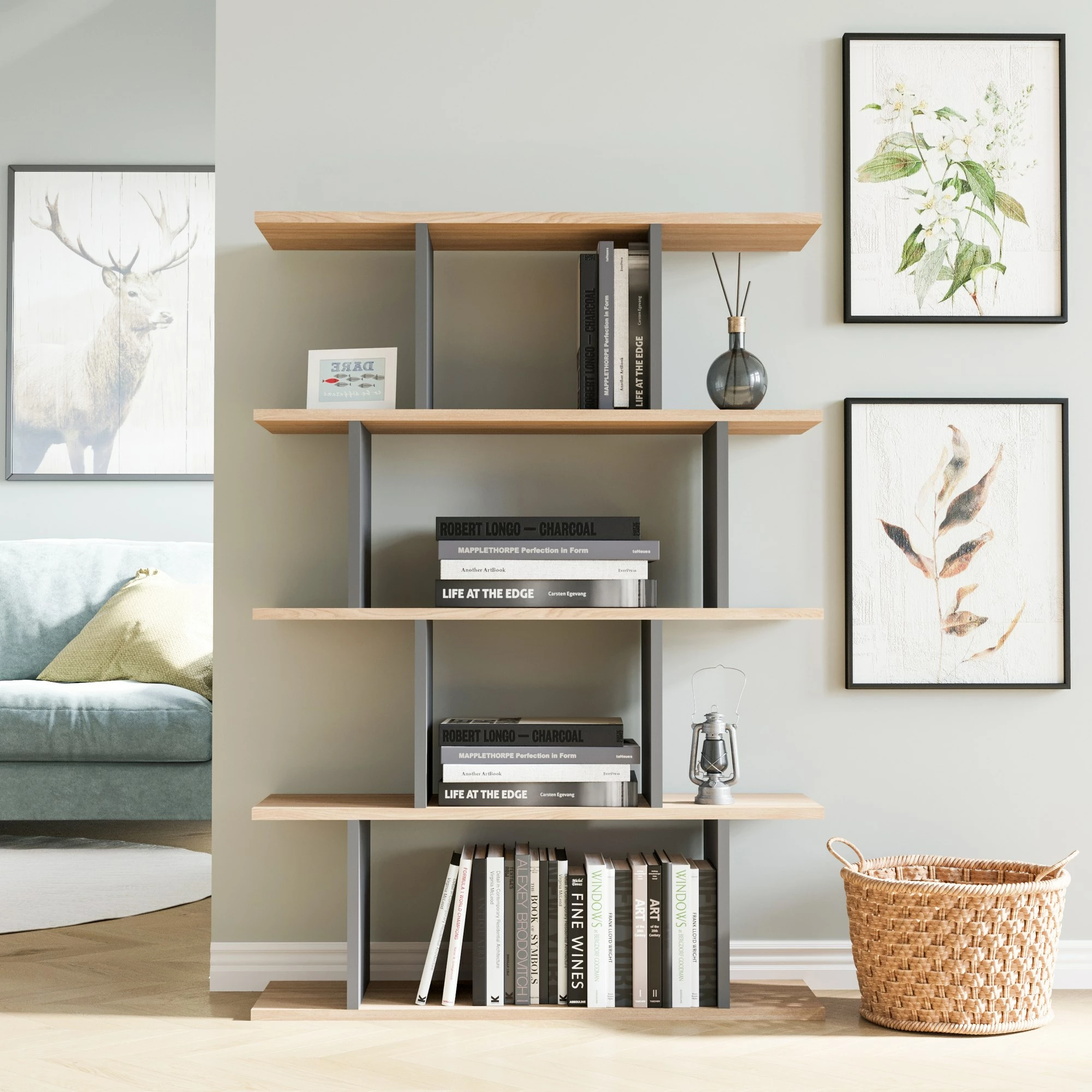 Raft librash Hanah Home, Harmon, ngjyrë lis dhe antracit