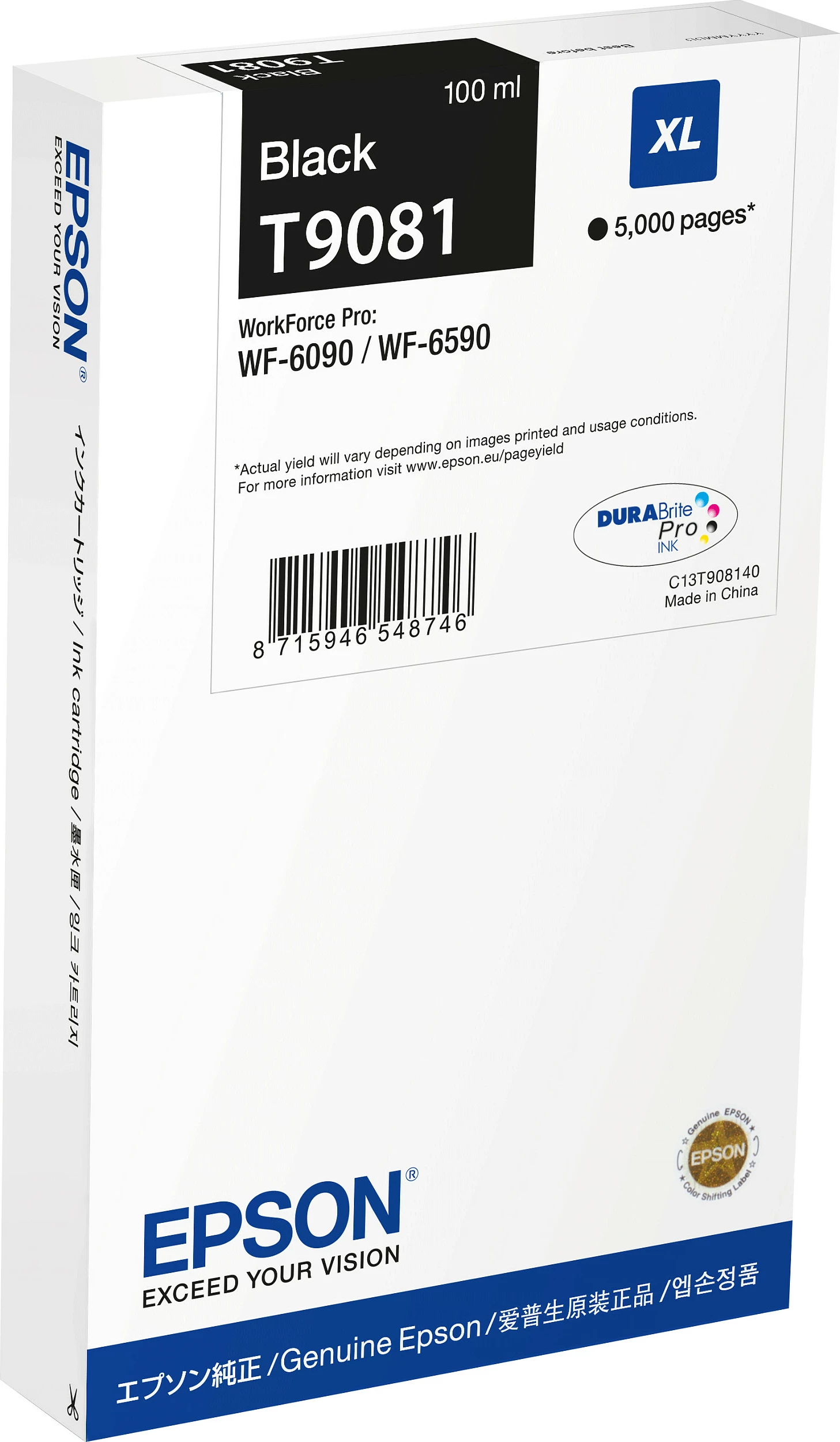 Kartrixh boje Epson T9081 XL, për WorkForce Pro WF-6090/WF-6590, 100 ml, 5000 faqe, e zezë
