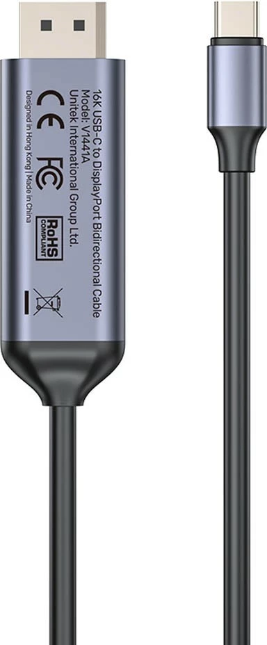 Kabll Unitek USB-C në DisplayPort, 1.8m, 80Gbps, HDR, 16K/8K, gri