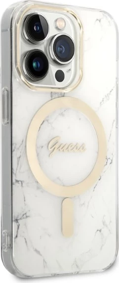 Mbështjellës Guess Marble me MagSafe dhe karikues wireless, për iPhone 14 Pro 6.1", Bardhë