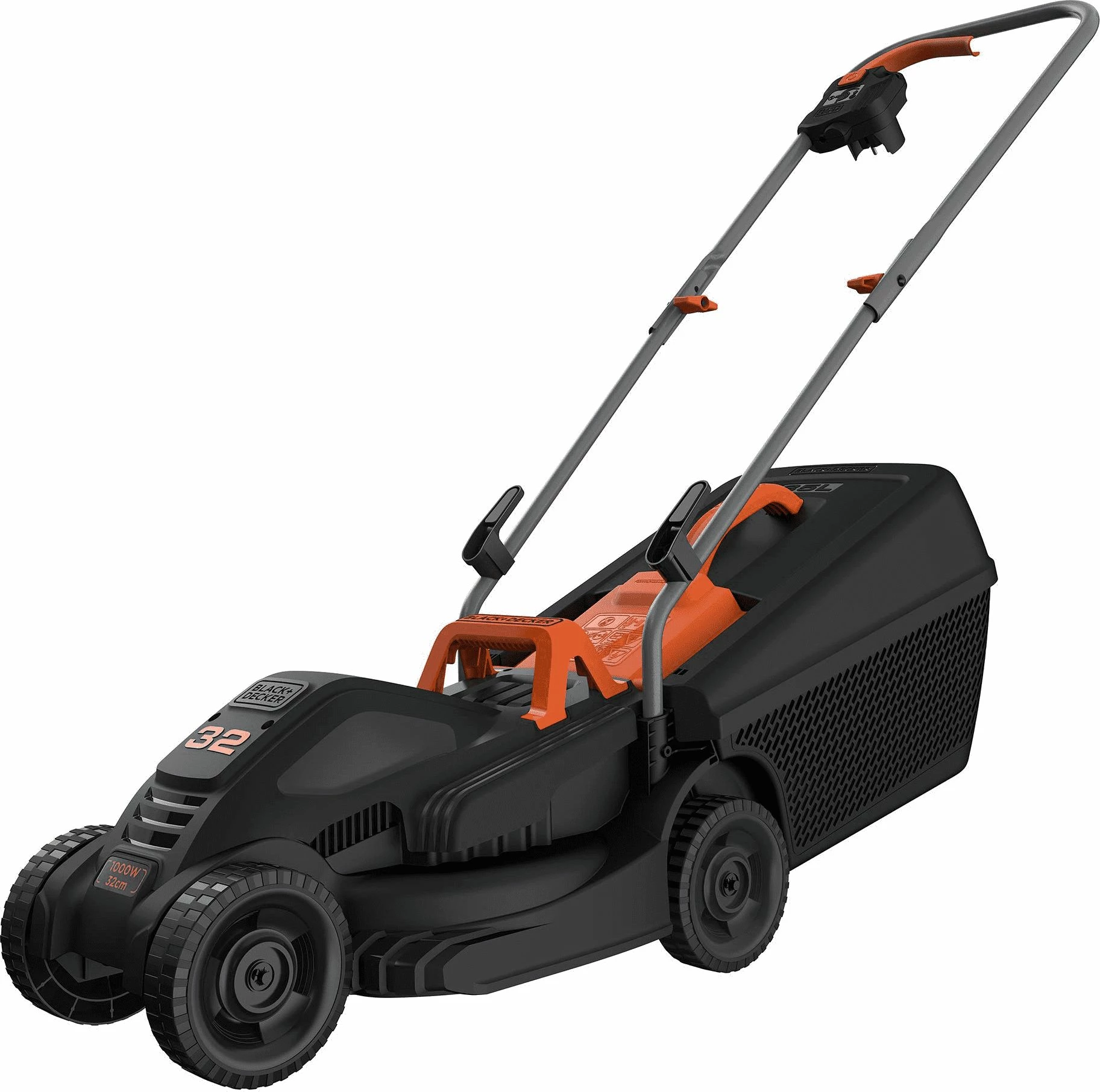 Kositëse bari elektrike Black+Decker BEMW351-QS 1000W, 32 cm, 30 L, 20–60 mm, e zezë/portokalli