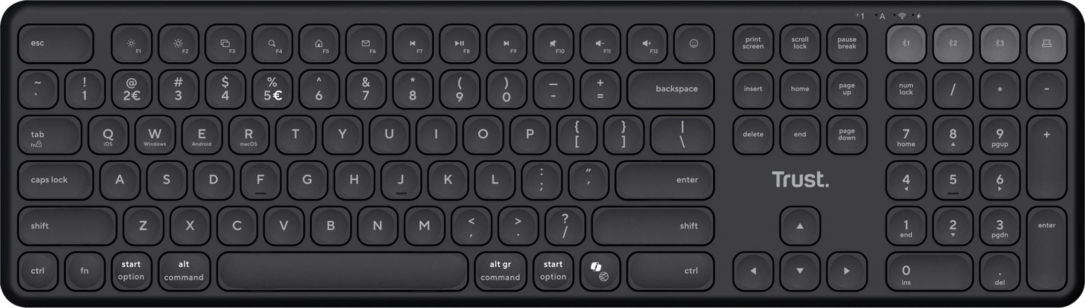 Tastaturë pa kabllo Trust Vaiya, QWERTZ DE, Bluetooth + 2.4GHz, full-size, e zezë