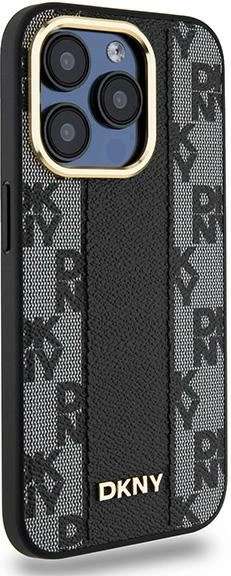 Mbështjellës DKNY Leather Checkered Mono Pattern MagSafe për iPhone 15 Pro Max, i zi