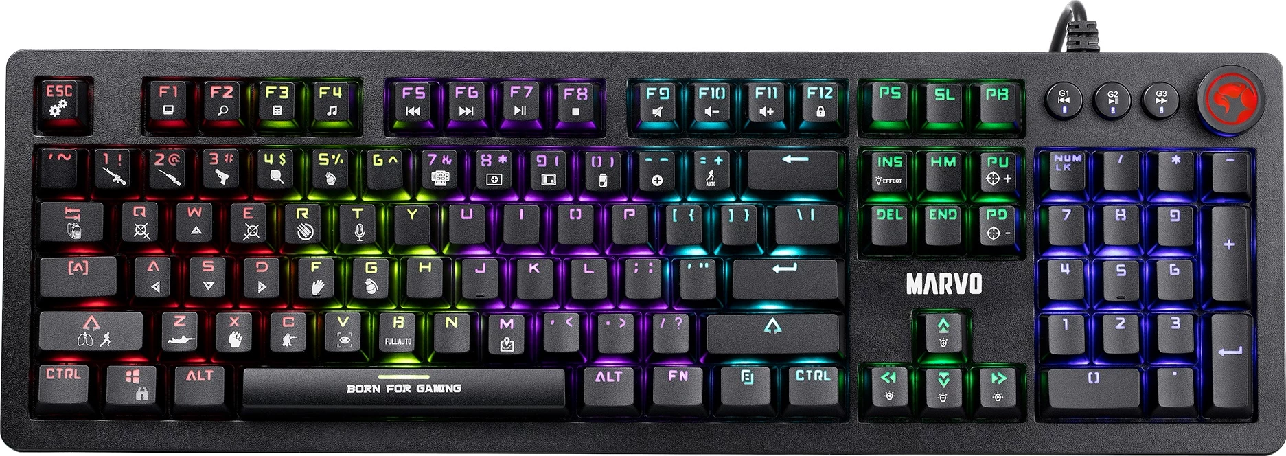 Tastierë mekanike Marvo KG917, RGB, full size 107 tasta, switch Blue, me kabllo, e zezë