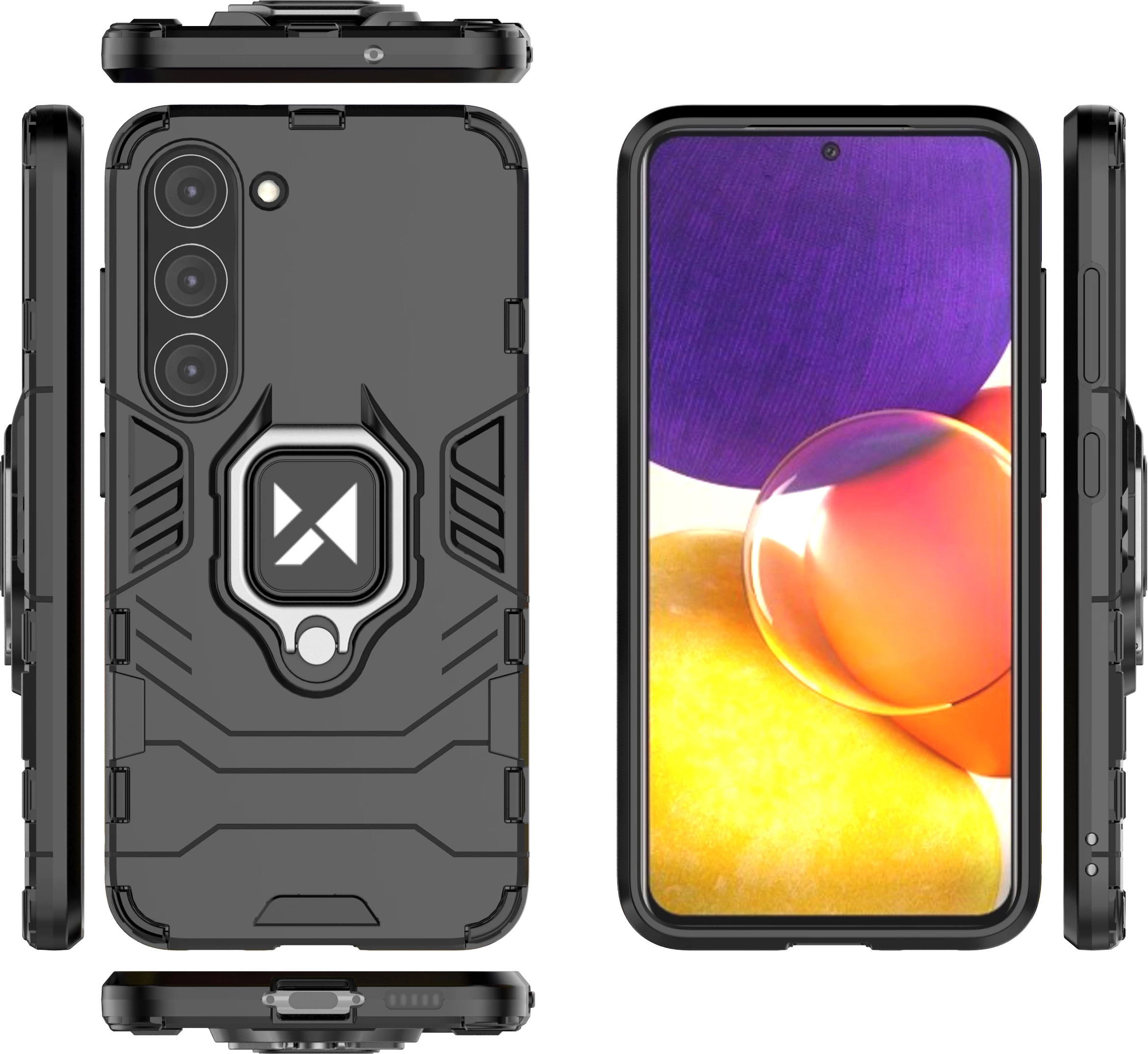 Mbështjellës Wozinsky Ring Armor për Samsung Galaxy S23, me mbajtëse unaze, i zi