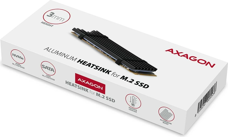 Radiator pasiv AXAGON CLR-M2L3 për SSD M.2, alumini, 3mm, i zi