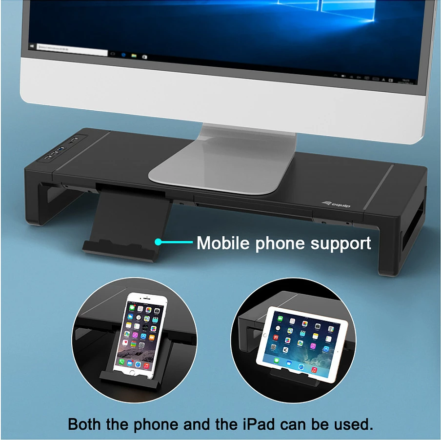 Ngritës monitori EQUIP, 4x USB-A + USB-C, 25 kg, i zi