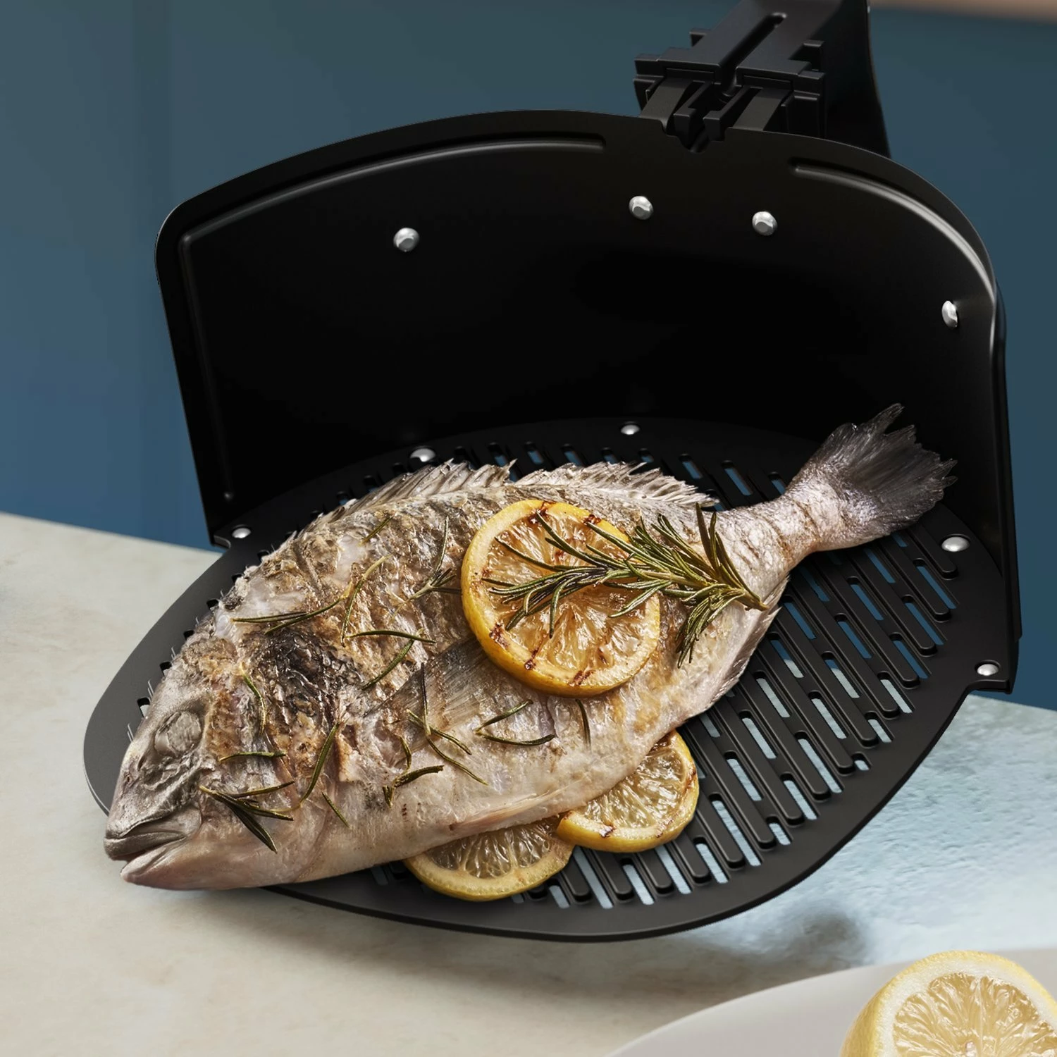 Set pllakë grill dhe pica Philips HD9963/00, për air fryer, jo-ngjitëse, e përshtatshme për lavastovilje, e zezë