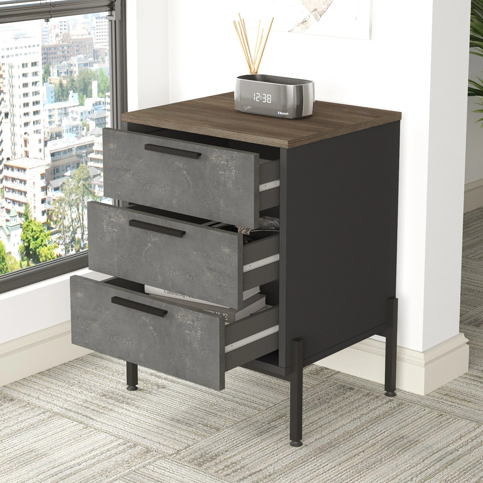 Set mobiljesh për zyre, ngjyrë argjendi dhe antracit, Skye Decor, VS8-CGA