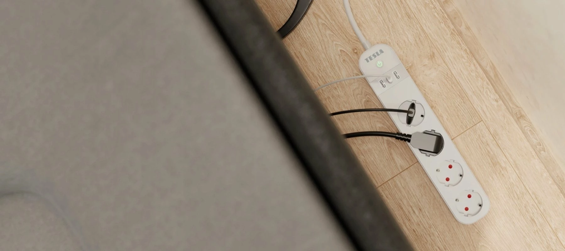 Zgjatës prizash smart Tesla PS300 TSL-SPL-SPS300, 4x Schuko + 3x USB, Wi‑Fi, kabllo 2 m, bardhë