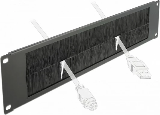 Panel me furçë për menaxhim kabllosh DeLOCK 19" 2U, i zi