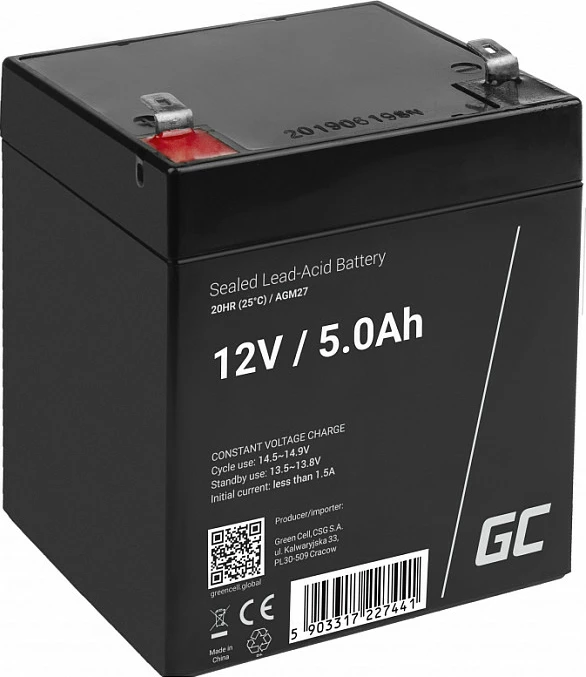 Bateri VRLA/AGM Green Cell AGM27, 12V 5Ah, e zezë