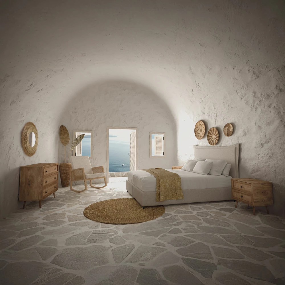 Komodë Ammos me 3 sirtarë, natyrale me ratan, 90x39x79cm