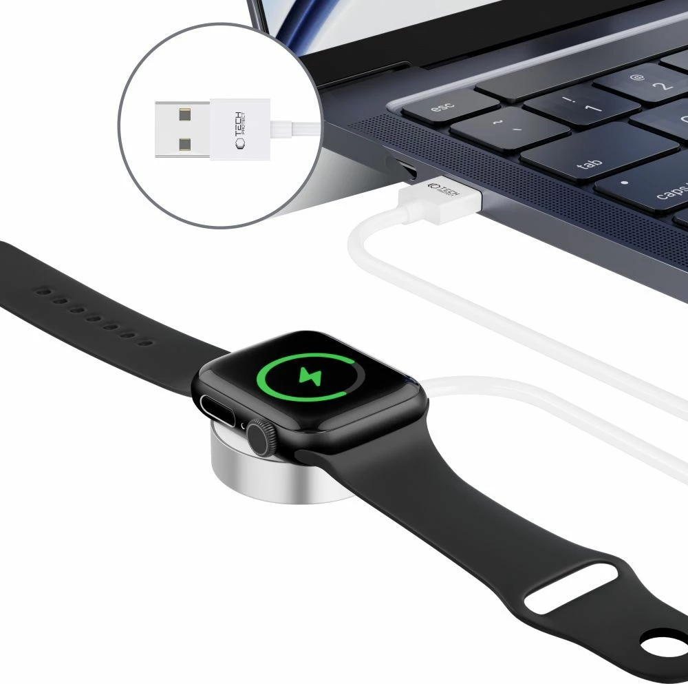 Karikues wireless Tech-Protect UltraBoost për Apple Watch, USB-A, 1.2m, Bardhë