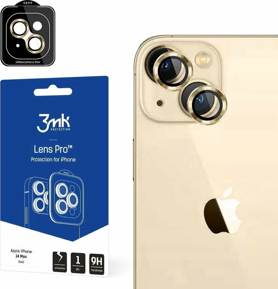 Xham hibrid mbrojtës për lente kamere 3MK Lens Protection Pro për Apple iPhone 14 Plus, Gold, 1 copë
