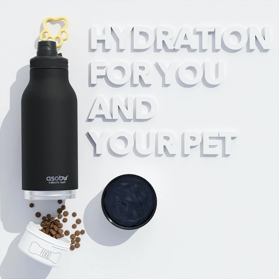 Shishe uji Asobu Buddy, 1082 ml, me dy tasa të shkëputshëm, e izoluar, e zezë