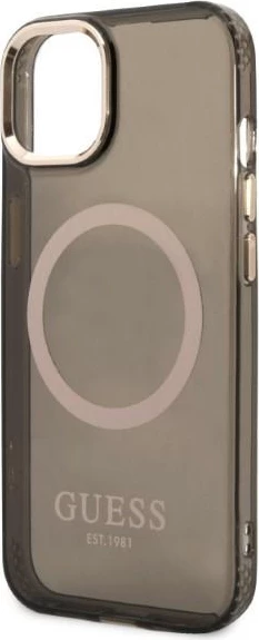 Mbështjellës Guess Gold Outline Translucent MagSafe për iPhone 13, i zi