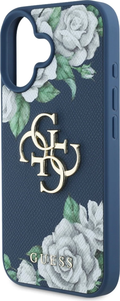 Mbështjellës Guess Grained Roses Big 4G logo për iPhone 16, Blu