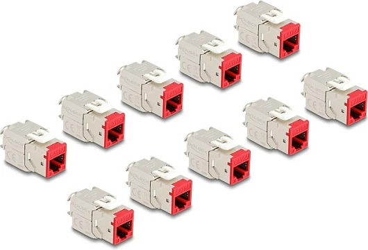 Modul Keystone DeLOCK RJ45 Cat.6A, LSA, pa vegla, set 10 copë, i kuq