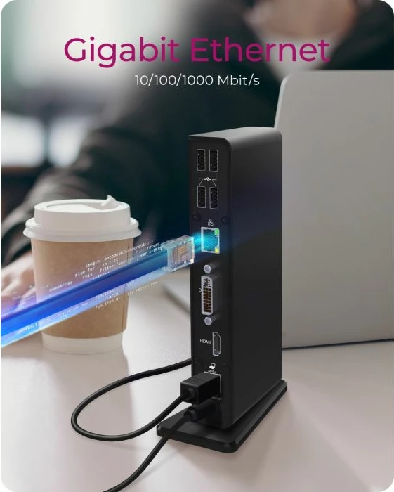 Stacion dokimi USB 3.0 ICYBOX IB-DK2241AC, HDMI, DVI-I, Gigabit LAN, 2x USB 3.0 + 4x USB 2.0, i zi