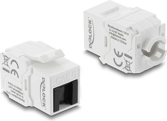 Modul keystone DeLOCK RJ45 Cat6 UTP, LSA tool-free, me kapak pluhuri, bardhë/zi