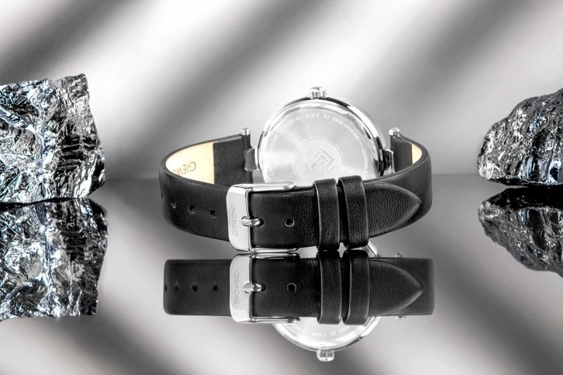 Orë dore femrash Giewont GW9890-A1, argjend, rrip lëkure e zezë