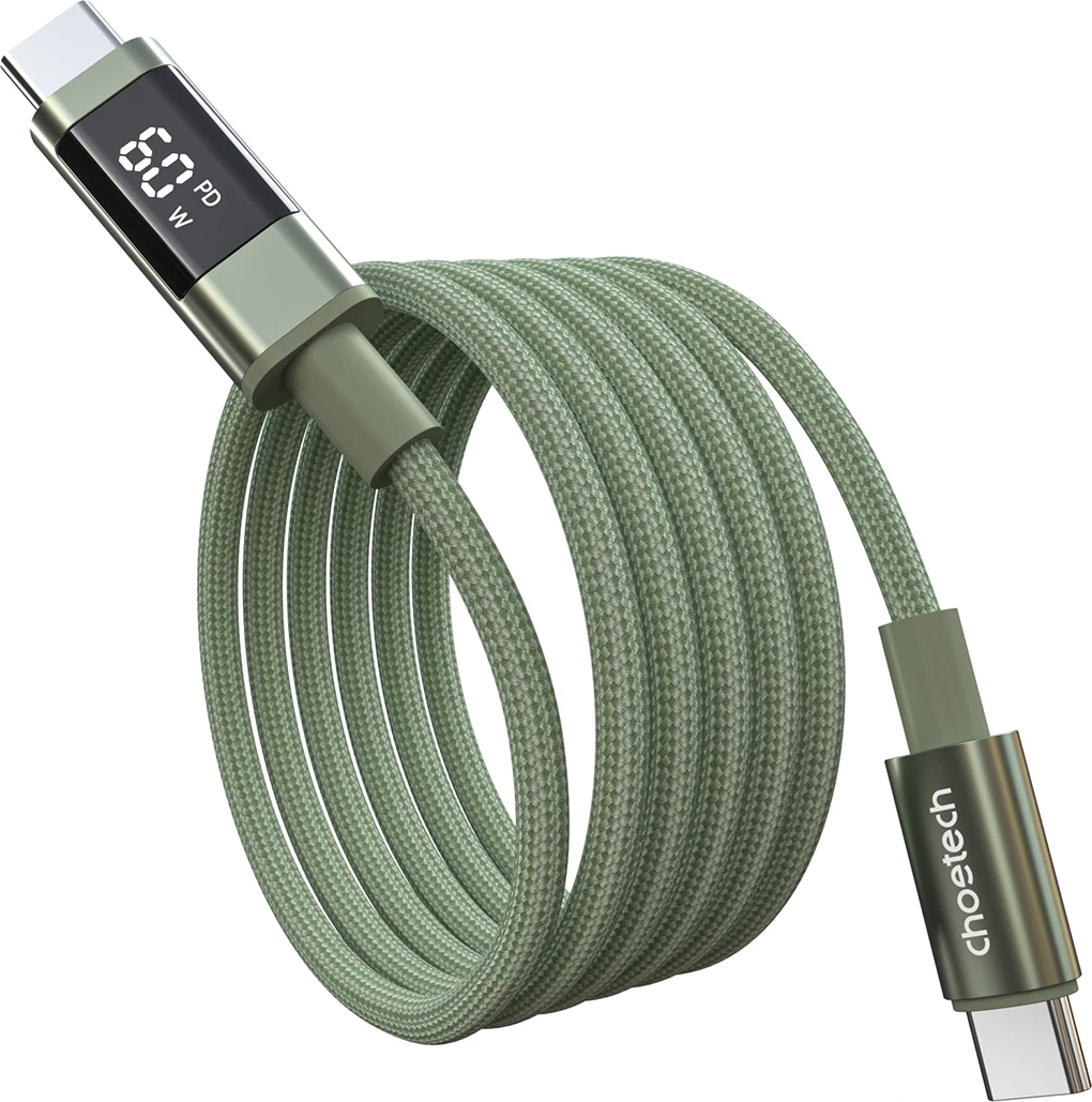 Kabllo USB-C në USB-C Choetech XCC-1068 PD 60W 1.2 m me ekran, e gjelbër, 1 copë