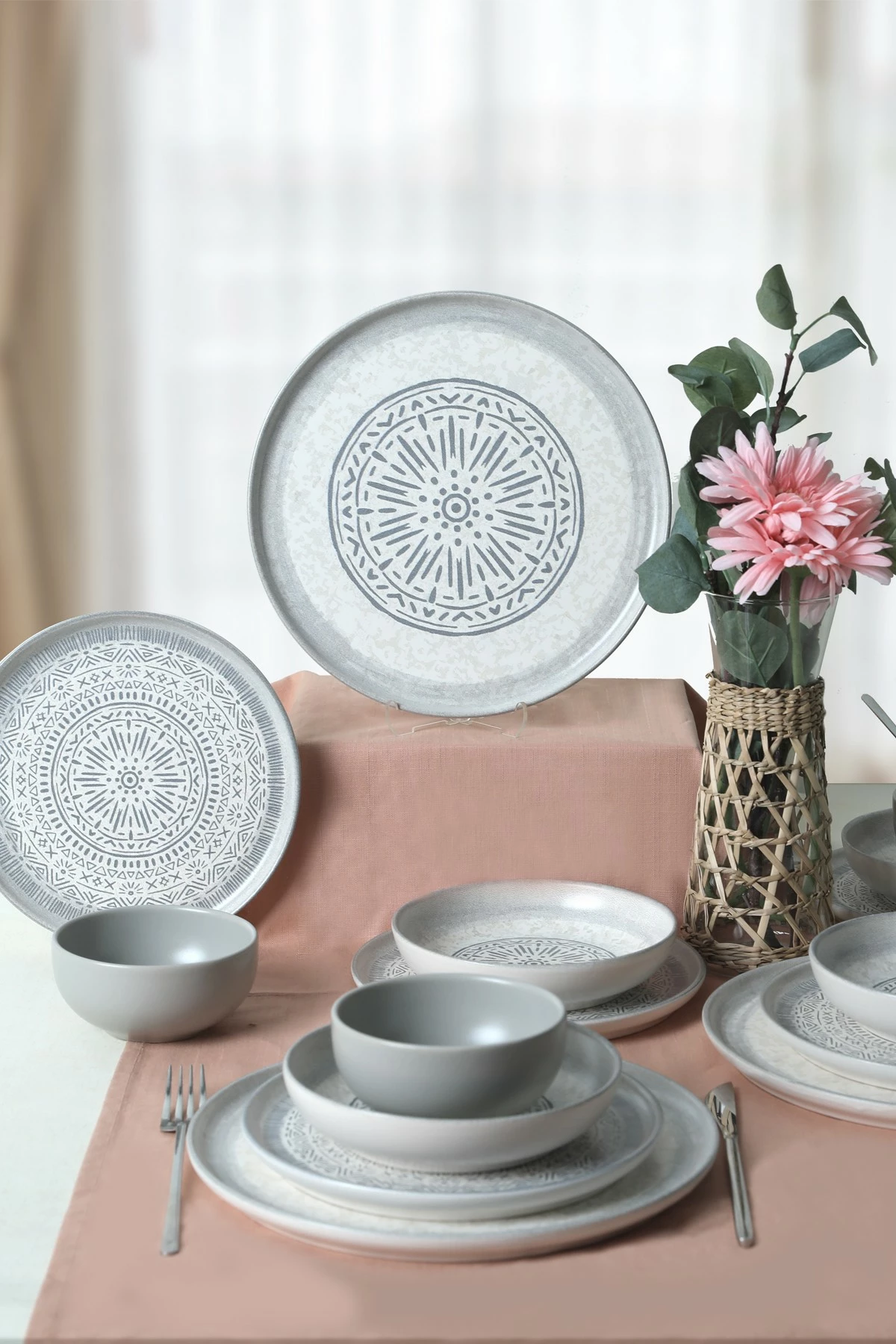 Set enësh për drekë, qeramikë, 24 copë, ngjyrë guri, Hermia Concept, X0001491700000000000000000