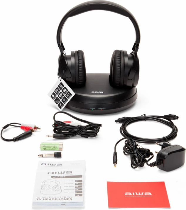 Kufje wireless RF Aiwa WHF-930D me stacion karikimi, të zeza, set me transmetues + 2xAAA NiMH