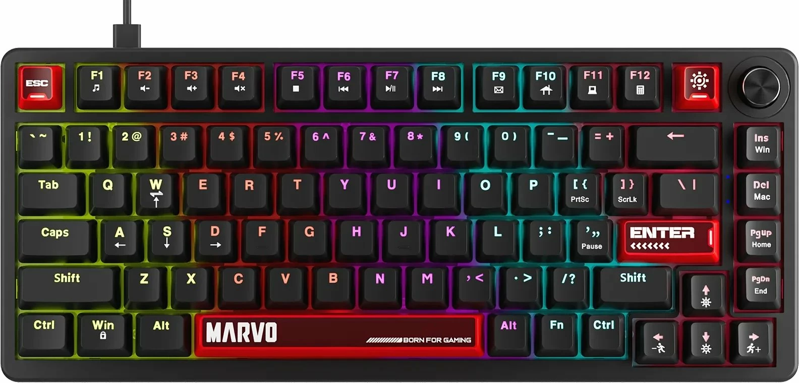 Tastierë mekanike Marvo Arma 82 TNT Peach KG936 75% RGB hot-swap, zezë