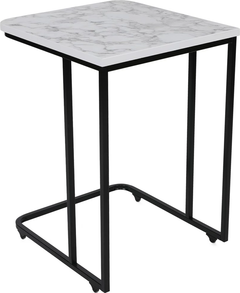 Set tavolinash ndihmëse të mbivendosura, 3 copë, Hanah Home, metal, sipërfaqe MDF, e bardhë/zezë, 9404