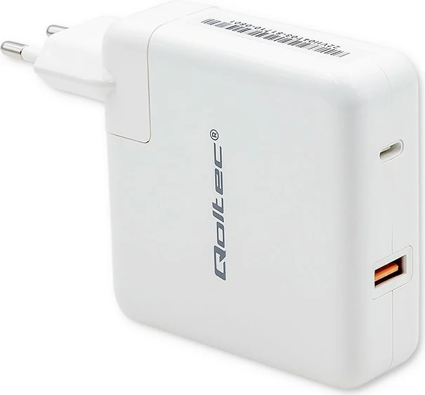 Karikues murit Qoltec GaN FAST 108W, 2 dalje USB/USB-C, i bardhë
