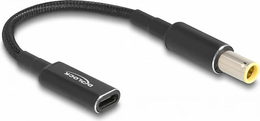Kabllo adapter karikimi laptopi DeLOCK, USB-C female në 7.9 x 5.5mm male, 15cm, 19.5V, e zezë