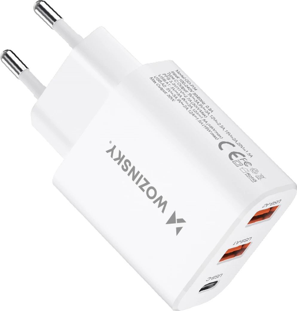 Karikues muri Wozinsky CWCUCW, 30W, 1x USB-C, 2x USB-A, i bardhë