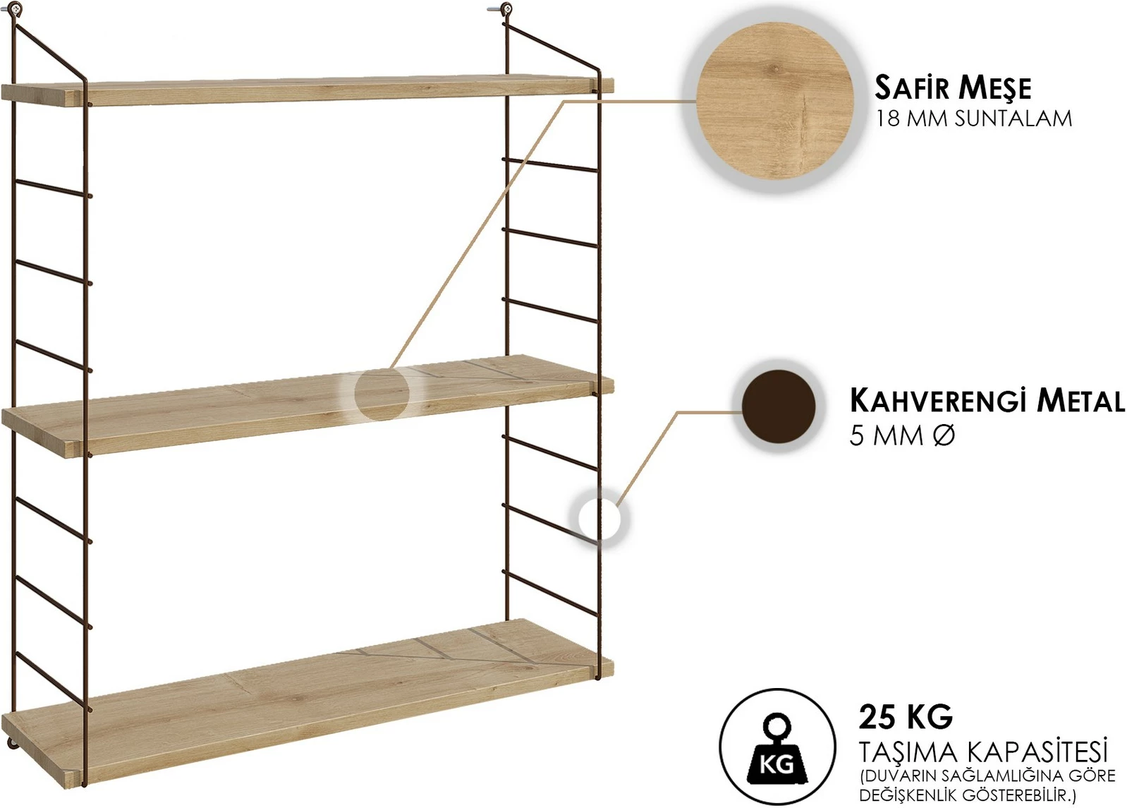 Raft muri Armoni 3'lu, ngjyrë lisi