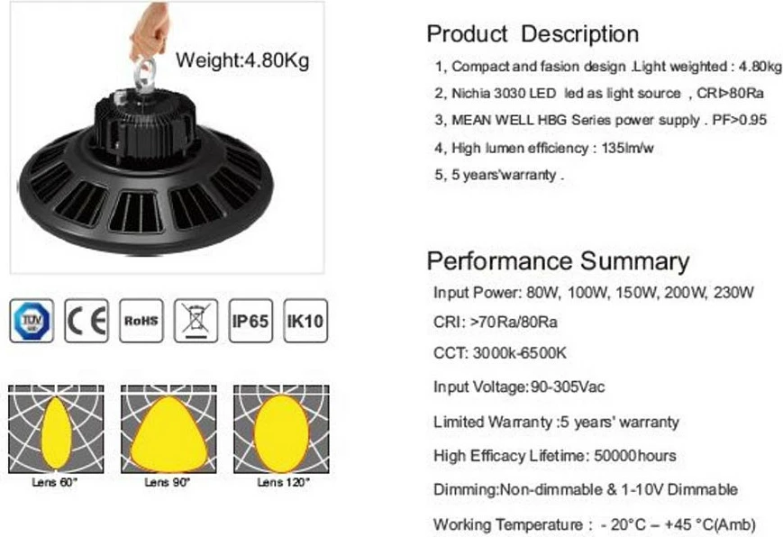 Ndriçues LED industrial Synergy21 UFO 150W, 6500K, IP65, dimmable, i zi
