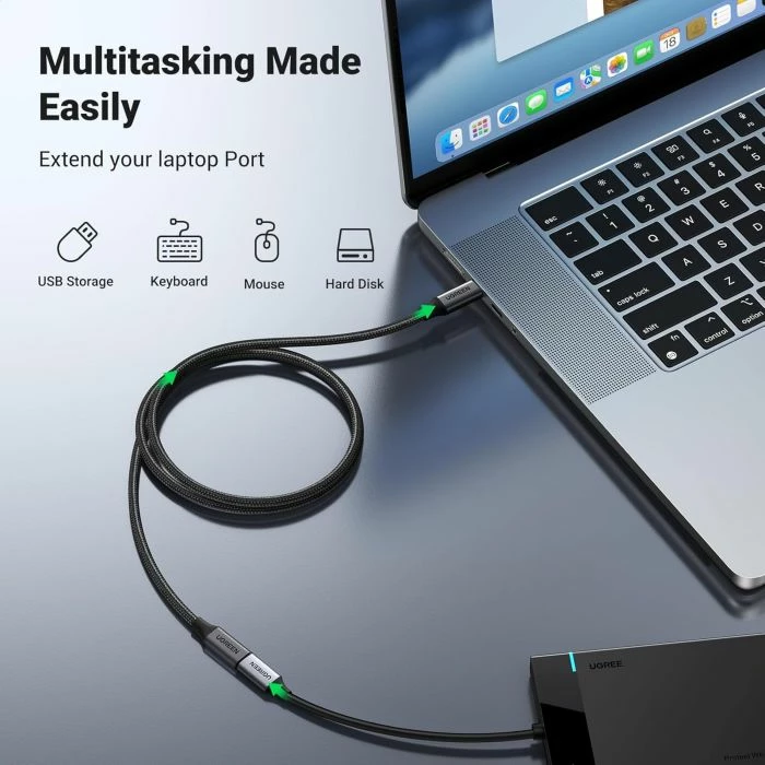 Kabllo zgjatuese USB-C UGREEN 45191, 1 m, 10 Gbps, 100 W, 4K@60Hz, e zezë