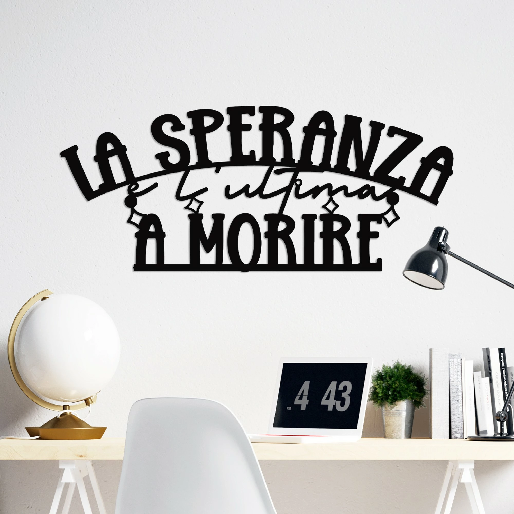 Aksesor dekorativ metalik për mur Wallity, La Speranza 2, ngjyrë e zezë, 60x26cm